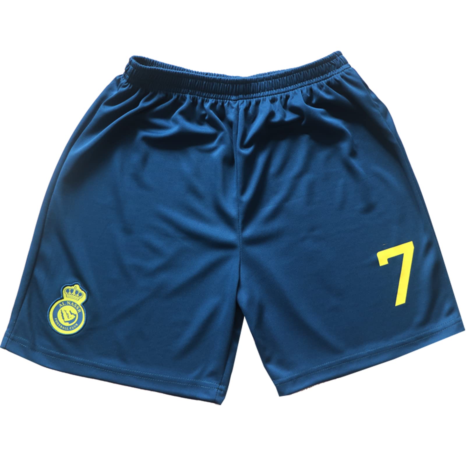 LeenBD Ronaldo No #7 Away Nassr Riyadh Al Kids Soccer Jersey Kit Shorts Socks Set Youth Sizes (Blue, 2-3 Years Old)