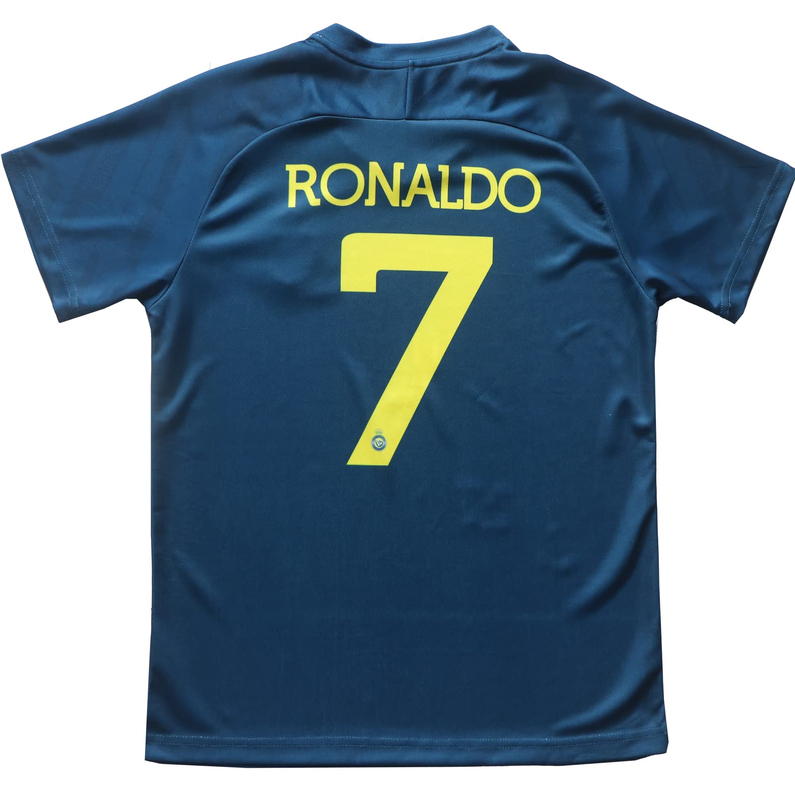 LeenBD Ronaldo No #7 Away Nassr Riyadh Al Kids Soccer Jersey Kit Shorts Socks Set Youth Sizes (Blue, 2-3 Years Old)