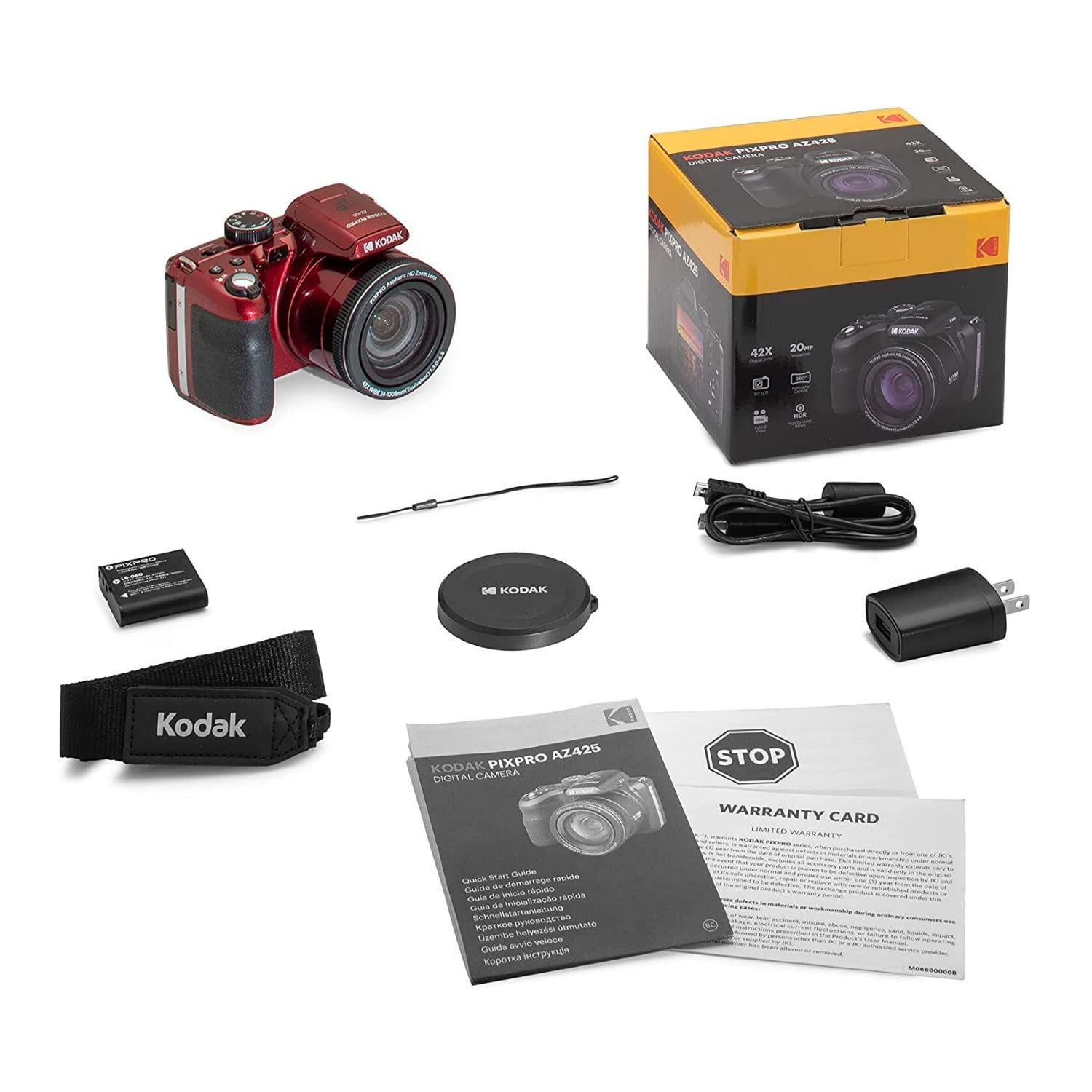 Kodak Pixpro AZ425 Astro Zoom 20MP Digital Camera with 42x Optical Zoom (Red) with Kodak 32GB SD Card Bundle (2 Items)