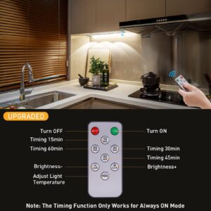 LED Motion Sensor Cabinet Light - Upgraded Remote Control 3 Light Modes Stepless Dimming Under Closet Lights 15.8”, USB Rechargeable Magnetic Lights for Kitchen Wardrobe Cupboard Office 2pcs