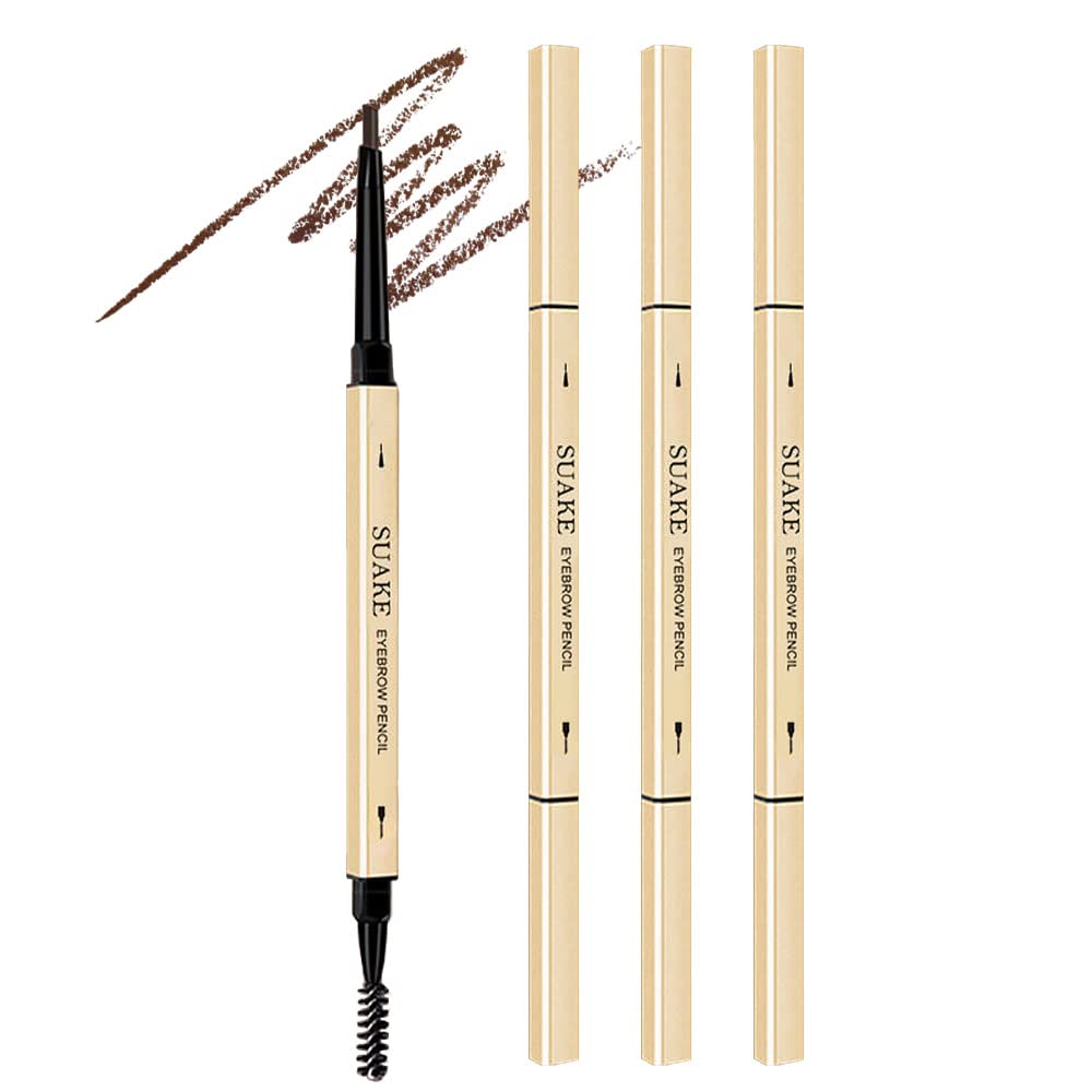 AMY'S DIARY 3pcs Eyebrow Pencil Retractable Definer, Dark Brown, Dual-Sided Brow Brush, Fine Tip, Shapes, Defines, Fills Brow Makeup Flapiz Para Cejasills (3#)