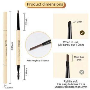 AMY'S DIARY 3pcs Eyebrow Pencil Retractable Definer, Dark Brown, Dual-Sided Brow Brush, Fine Tip, Shapes, Defines, Fills Brow Makeup Flapiz Para Cejasills (3#)