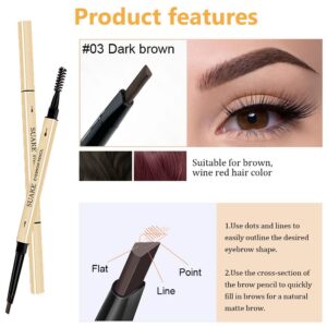 AMY'S DIARY 3pcs Eyebrow Pencil Retractable Definer, Dark Brown, Dual-Sided Brow Brush, Fine Tip, Shapes, Defines, Fills Brow Makeup Flapiz Para Cejasills (3#)