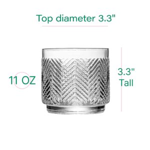 Vintage Flamingo Lowball Cocktail Glasses for Drinking Gin, Rum, Vodka, Whiskey Bar Drinks | Set of 4 | 11 oz Stackable Thick Crystal Short Tumblers | Tropical Glassware Collection