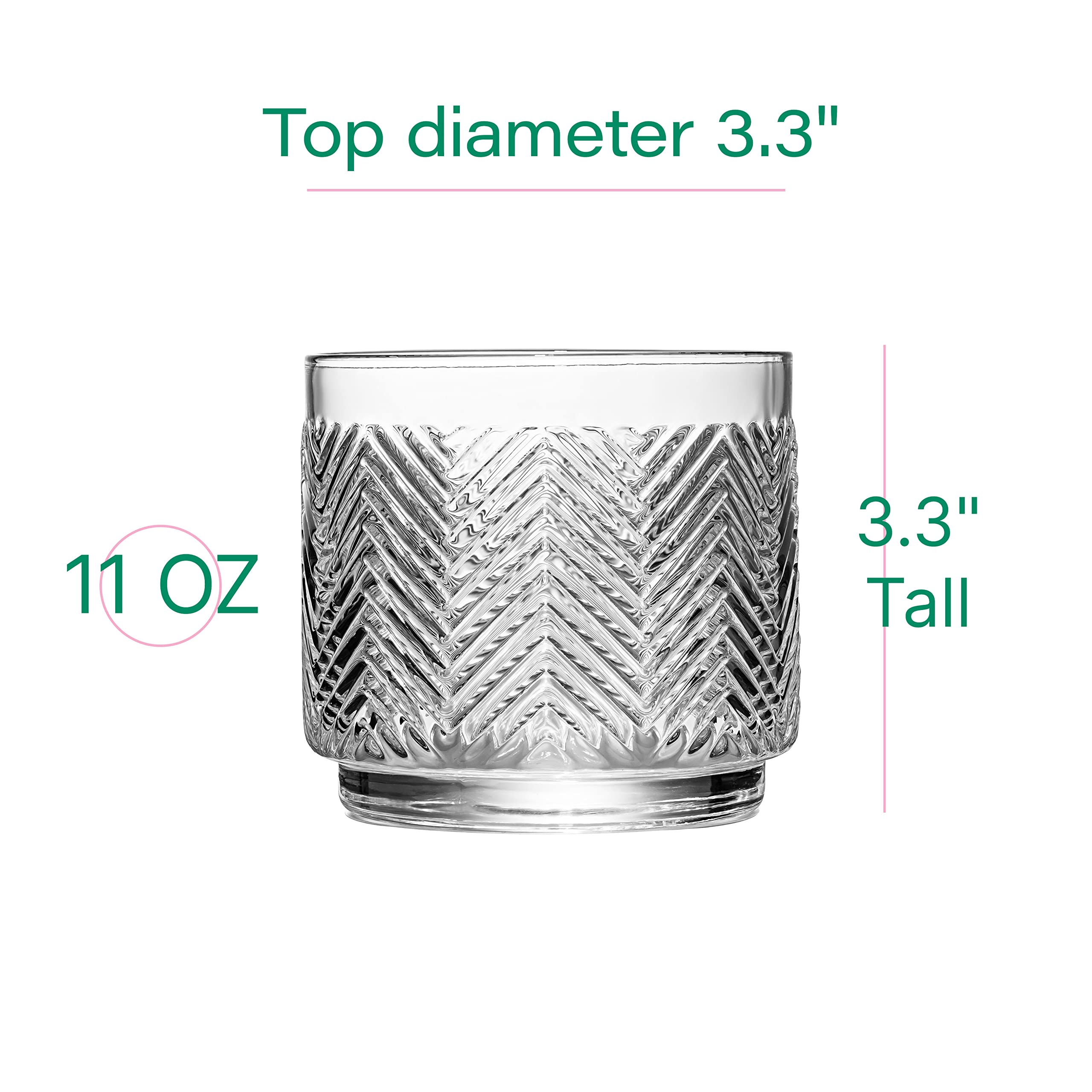 Vintage Flamingo Lowball Cocktail Glasses for Drinking Gin, Rum, Vodka, Whiskey Bar Drinks | Set of 4 | 11 oz Stackable Thick Crystal Short Tumblers | Tropical Glassware Collection