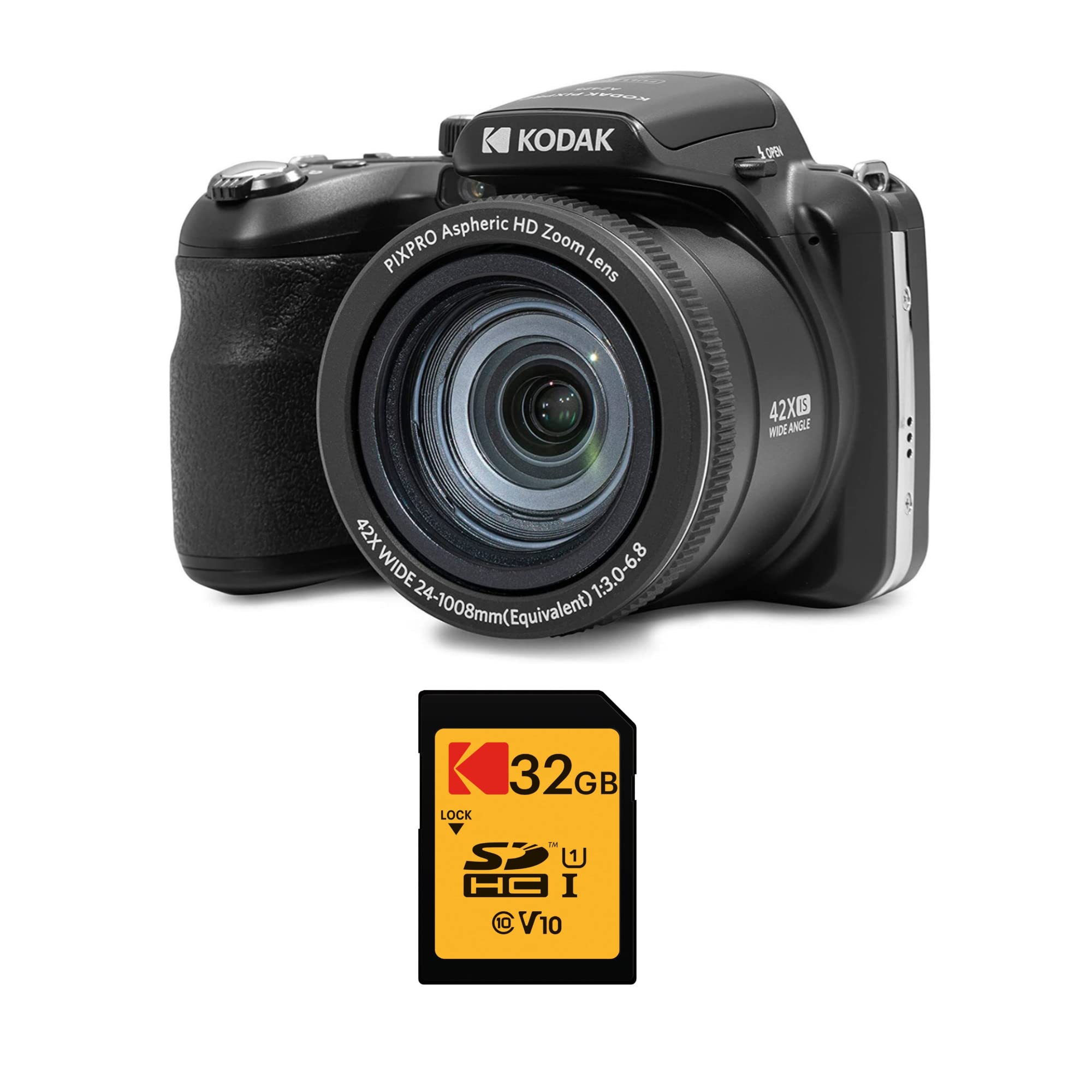 Kodak Pixpro AZ425 Astro Zoom 20MP Digital Camera with 42x Optical Zoom (Black) with Kodak 32GB SD Card Bundle (2 Items)