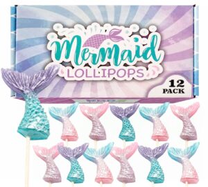mermaid candy lollipops - 12 suckers individually wrapped - great for mermaid party favors - goodie bags - candy buffet - cake toppers (mermaid lollipops)