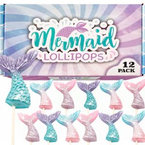 Mermaid Candy Lollipops - 12 Suckers Individually Wrapped - Great for Mermaid Party Favors - Goodie Bags - Candy Buffet - Cake Toppers (Mermaid Lollipops)