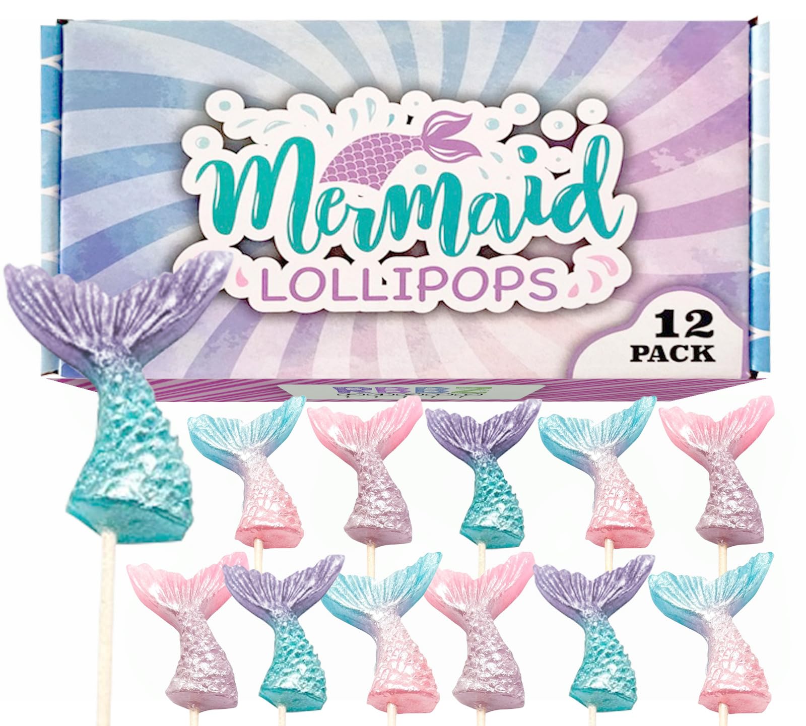 Mermaid Candy Lollipops - 12 Suckers Individually Wrapped - Great for Mermaid Party Favors - Goodie Bags - Candy Buffet - Cake Toppers (Mermaid Lollipops)