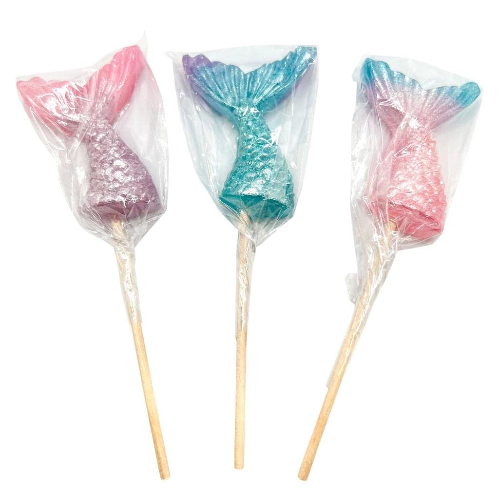 Mermaid Candy Lollipops - 12 Suckers Individually Wrapped - Great for Mermaid Party Favors - Goodie Bags - Candy Buffet - Cake Toppers (Mermaid Lollipops)