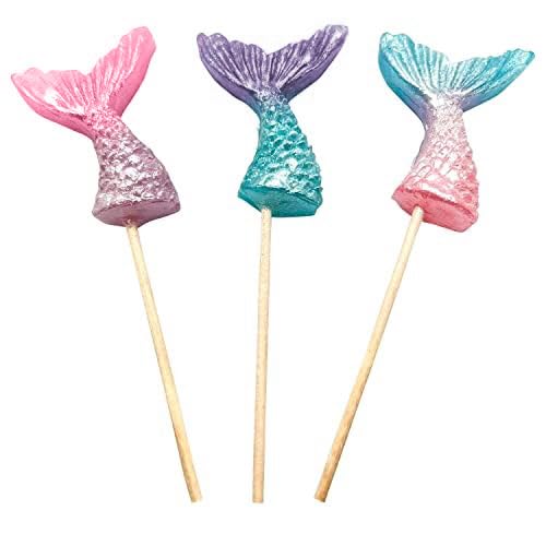 Mermaid Candy Lollipops - 12 Suckers Individually Wrapped - Great for Mermaid Party Favors - Goodie Bags - Candy Buffet - Cake Toppers (Mermaid Lollipops)