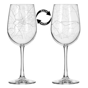 16 oz Tall Stemmed Wine Glass for Red or White Wine Wrap Around City Map Pittsburgh, PA Pennsylvania