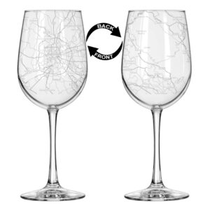 16 oz Tall Stemmed Wine Glass for Red or White Wine Wrap Around City Map Rome, Italy