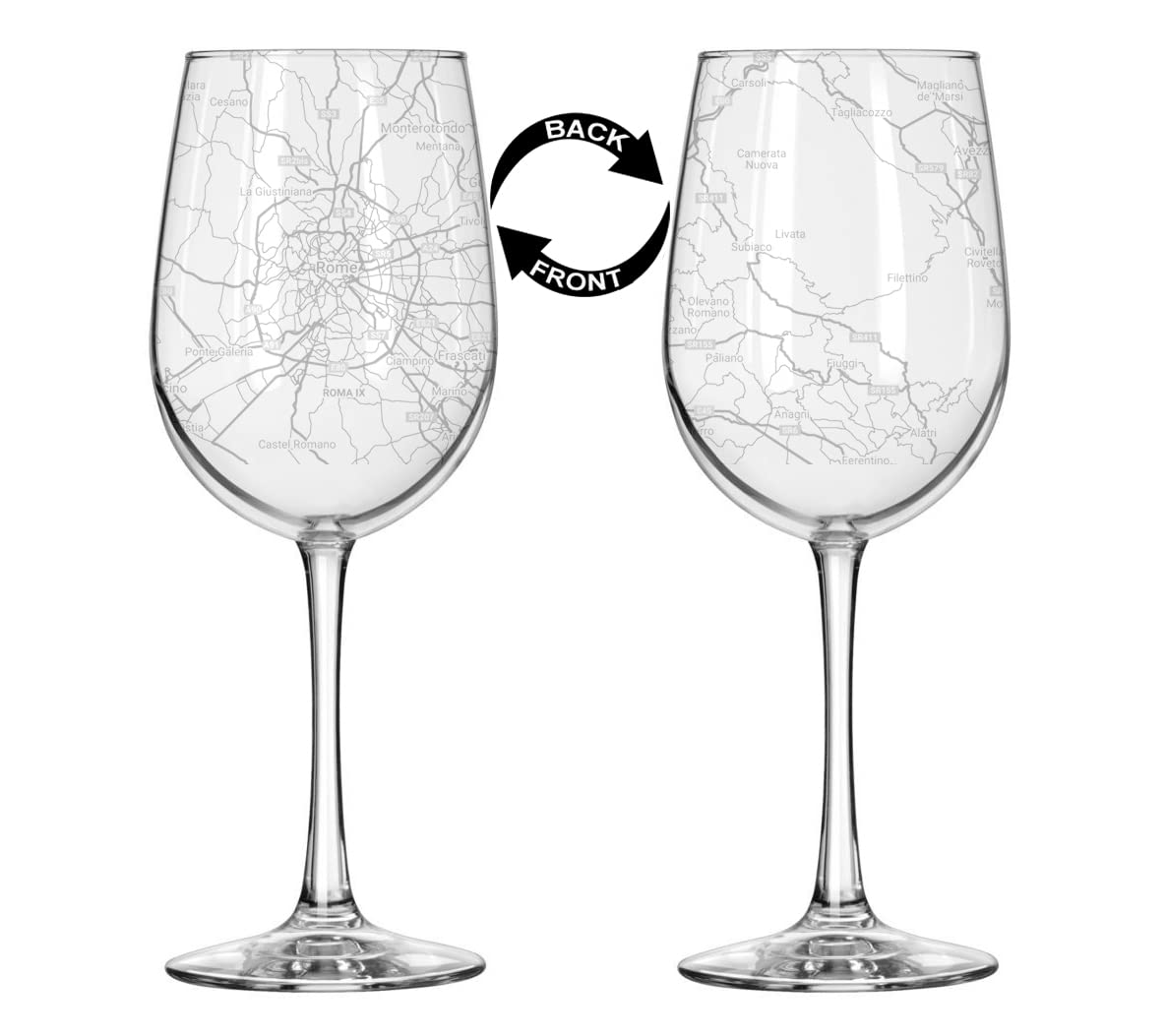 16 oz Tall Stemmed Wine Glass for Red or White Wine Wrap Around City Map Rome, Italy