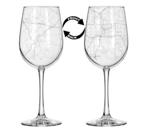 16 oz tall stemmed wine glass for red or white wine wrap around city map atlanta, ga georgia
