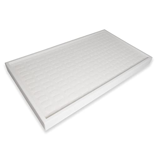 cBox CuteBox Company White Plastic Tray (14.75" x 8.25" x 1") with White 144 Slot Ring Foam Insert and 100pc White String Tags for Pricing, Identification, Organization and Labelling