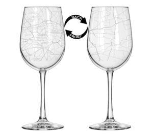 16 oz tall stemmed wine glass for red or white wine wrap around city map london, uk united kingdom