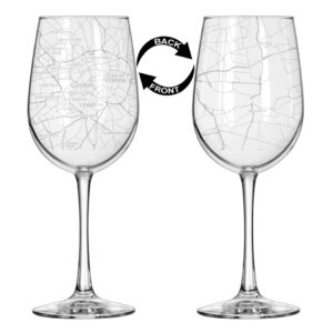 16 oz Tall Stemmed Wine Glass for Red or White Wine Wrap Around City Map London, UK United Kingdom