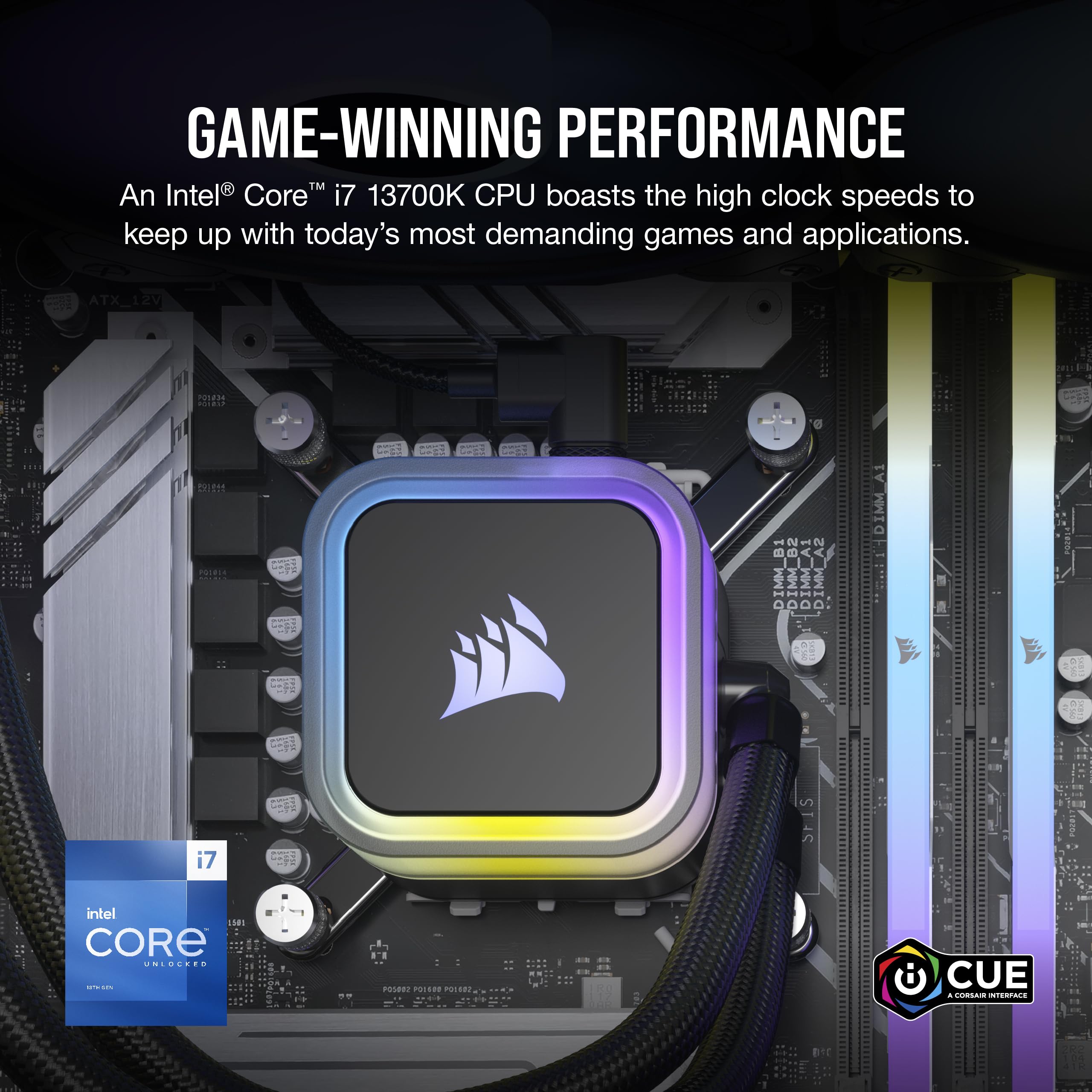Corsair Vengeance i7400 Series Gaming PC - Liquid Cooled Intel® Core™ i7 13700K CPU - NVIDIA® GeForce RTX™ 4080 Graphics - 32GB Vengeance RGB DDR5 Memory,Black