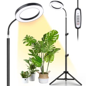 lordem grow light for indoor plants, full spectrum plant light with auto timer for 4/8/12h, 72 leds growth lamp with 4 dimmable levels, height adjustable stand, ideal for tall plants growing