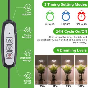 LORDEM Grow Light for Indoor Plants, Full Spectrum Plant Light with Auto Timer for 4/8/12H, 72 LEDs Growth Lamp with 4 Dimmable Levels, Height Adjustable Stand, Ideal for Tall Plants Growing