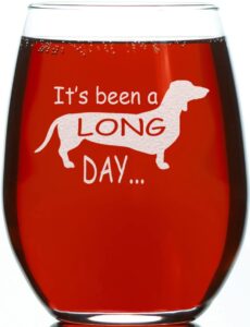 carvelita it's been a long day 15oz engraved, sarcastic gifts for best friends, cute funny stemless dachshund wine glass, for her, mom, wife, girlfriend, sister, grandmother, aunt, friends
