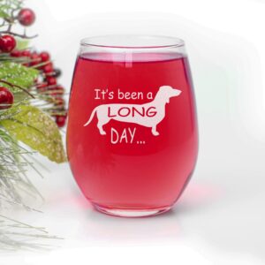 CARVELITA It's Been A Long Day 15oz Engraved, Sarcastic Gifts For Best Friends, Cute Funny Stemless Dachshund Wine Glass, For Her, Mom, Wife, Girlfriend, Sister, Grandmother, Aunt, Friends