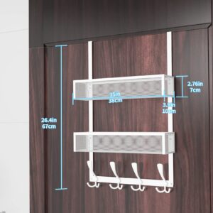 Kaiferty Over The Door Hooks Organizer,Coat Rack with 12 Hooks and 2 Mesh Baskets,Back of Door Storage Organizer for Bathroom,Bedroom,Kitchen,Office(White)