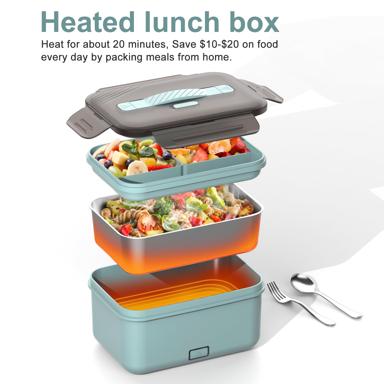 WisaKey Electric Lunch Box Food Heater, 60/80/100W Heated Lunch Box for Adults for Car Truck, 12V/24V/110V/220V Portable Food Warmer Lunch Box, 1.8L Heating Lunchbox for Work with Lunch Tote