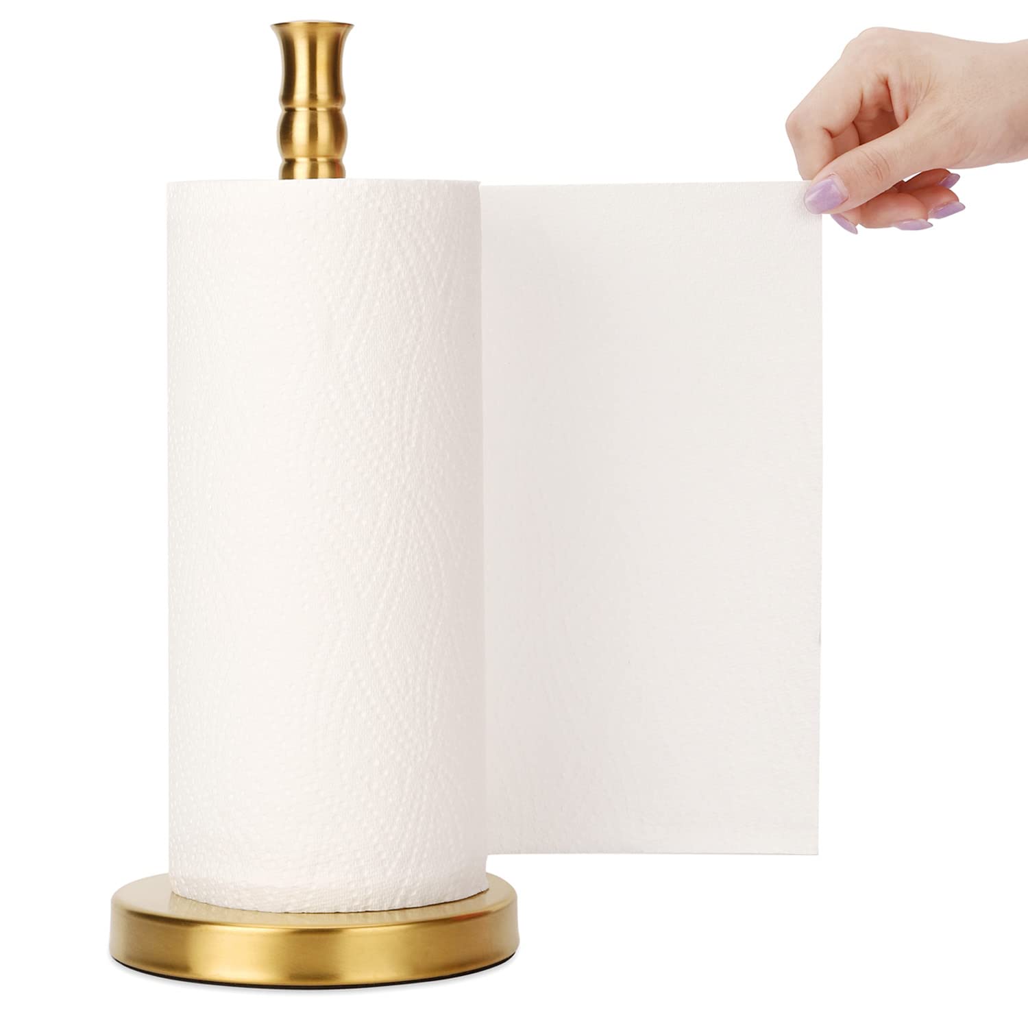 Sfemn Paper Towel Holder Countertop, Weighted Base for One-Handed Tear, Free Standing Paper Towel Holder Stand, Stainless Steel Paper Towel Dispenser for Kitchen Countertop (Brushed Gold)