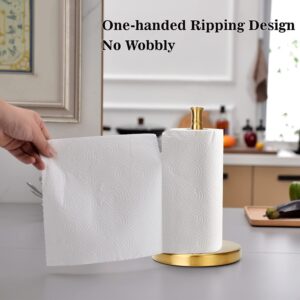 Sfemn Paper Towel Holder Countertop, Weighted Base for One-Handed Tear, Free Standing Paper Towel Holder Stand, Stainless Steel Paper Towel Dispenser for Kitchen Countertop (Brushed Gold)