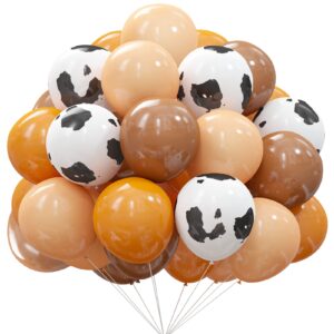 60pcs western party decorations cow balloons - 12" brown cow print cowboy balloons for highland cow cowboy baby shower farm birthday party decoration supplies