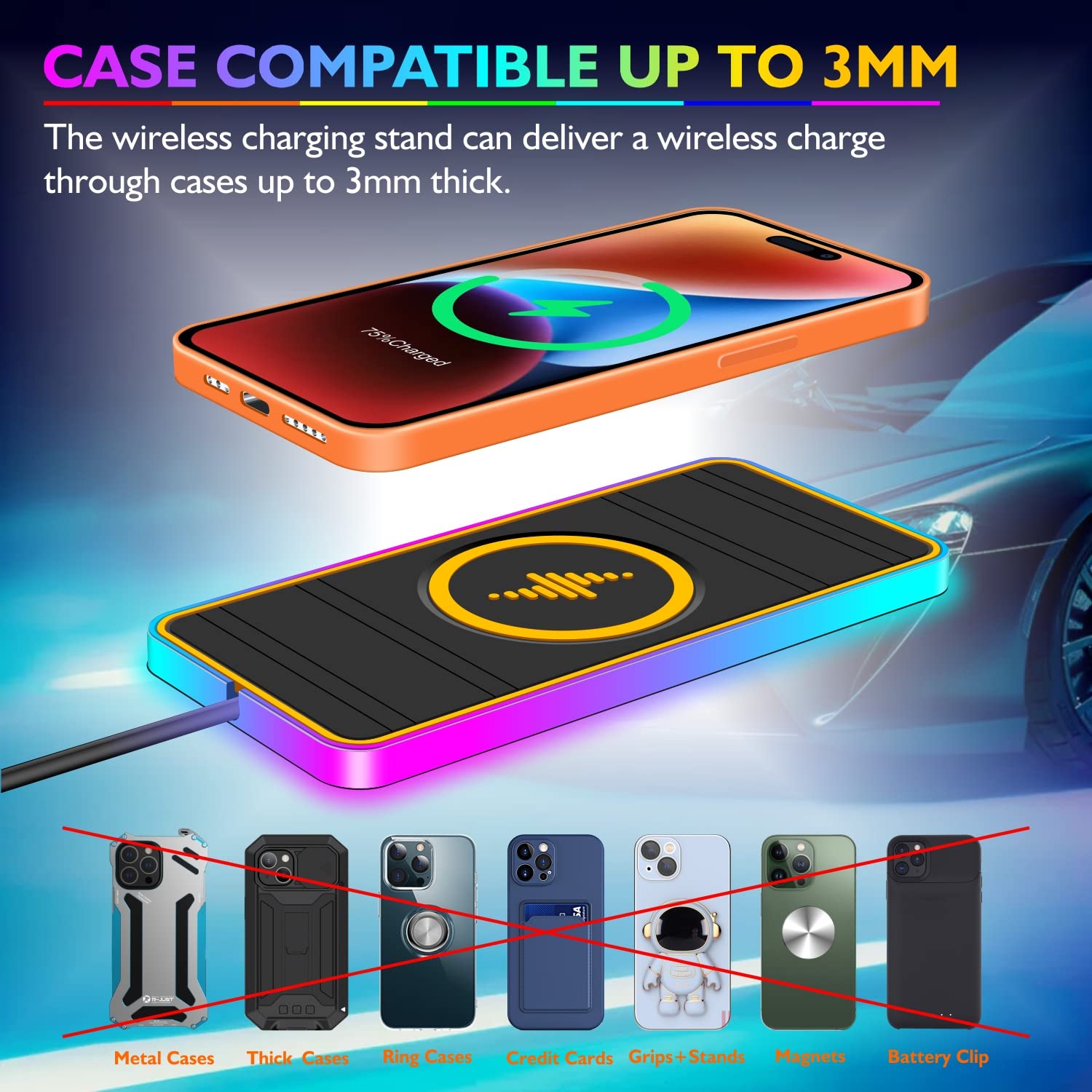 Wireless Car Charger, LANSEMKU Wireless Car Charging Pad Non Slip Car Wireless Phone Charging mat fit for iPhone 14 13 12 11 Pro Max Xs, Samsung Galaxy S23 Ultra S22 S21 S20, S10+ S9+ Note 9, etc
