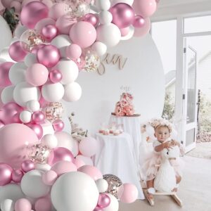 Light Pink Balloons Garland Arch Kit - White and Rose Gold Balloons Set for boho baby shower decorations,Valentine Wedding, Birthday, Graduation, Anniversary Party