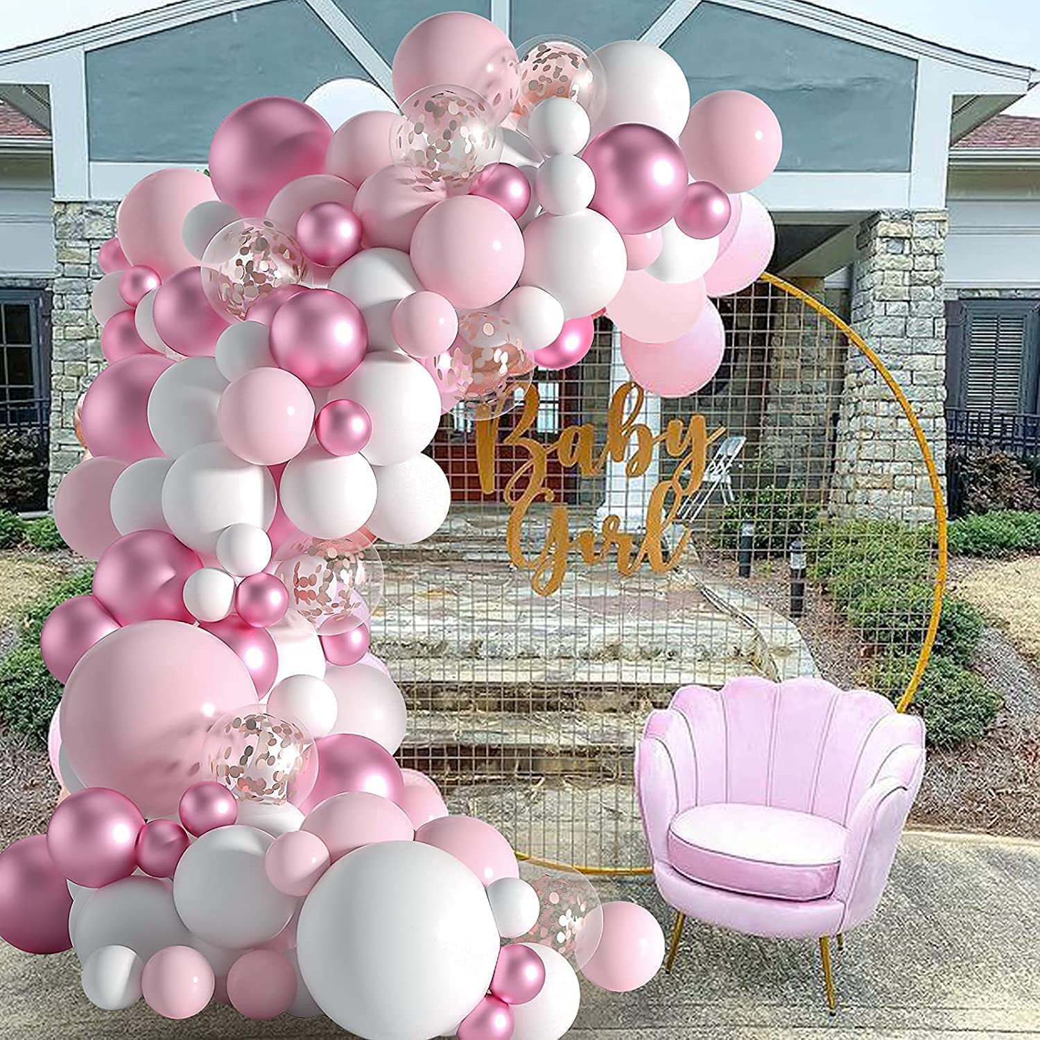 Light Pink Balloons Garland Arch Kit - White and Rose Gold Balloons Set for boho baby shower decorations,Valentine Wedding, Birthday, Graduation, Anniversary Party