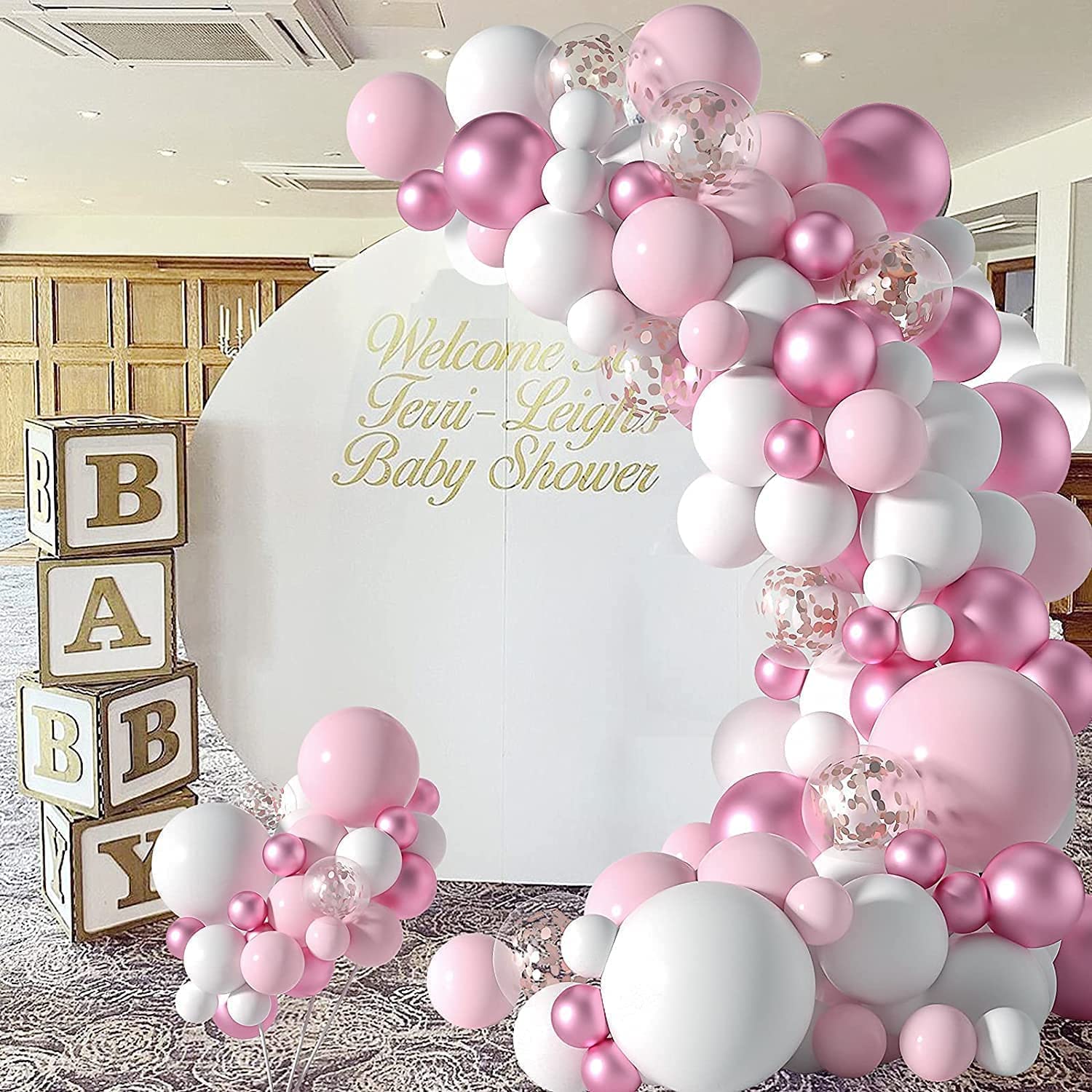 Light Pink Balloons Garland Arch Kit - White and Rose Gold Balloons Set for boho baby shower decorations,Valentine Wedding, Birthday, Graduation, Anniversary Party