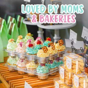 wookgreat (12 Pack x 25 Sets) Stackable Cupcake Carrier with 300 Pack Cupcake Liners and 30 Spoons, Plastic Cupcake Boxes Holders for 12 Cupcakes, Cupcake Containers, Clear Disposable Cupcake Trays