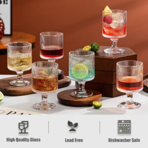 wookgreat Vintage Wine Glasses Set of 6, 8 oz Origami Style Glass Water Goblets, Unique Embossed Pattern Stemmed Cocktail Glasses, Classic Goblet Party Glasses, Wine Glasses Goblets for Daily Use