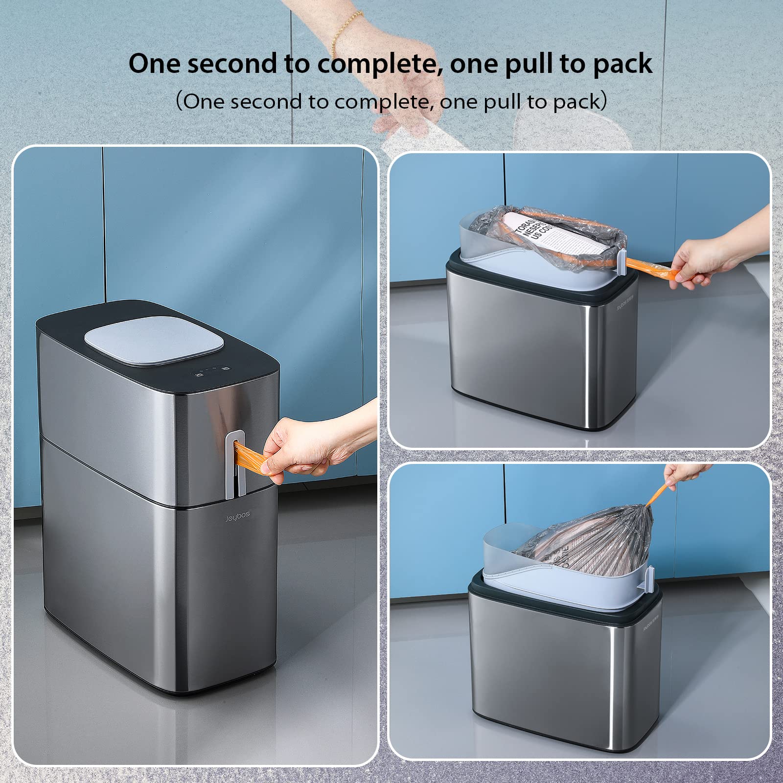 MOPUP Touchless Bathroom Trash Can, 4 Gallon Narrow Metal Automatic Privacy Garbage Can with Motion Sensor and Waterproof Design for Bedroom, Office, Toilet.Stainless Steel Dog-Proof Trash Bin.