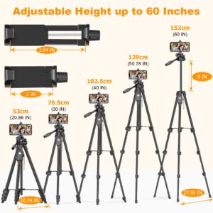 XXZU Tripod Professional Camera Tripods with Quick-Release Plate, 60" Tripod for Camera & Cell Phone Tripod Stand with Remote&Travel Bag, Tripod with Mount for Phone/Camera/Projector/Webcams