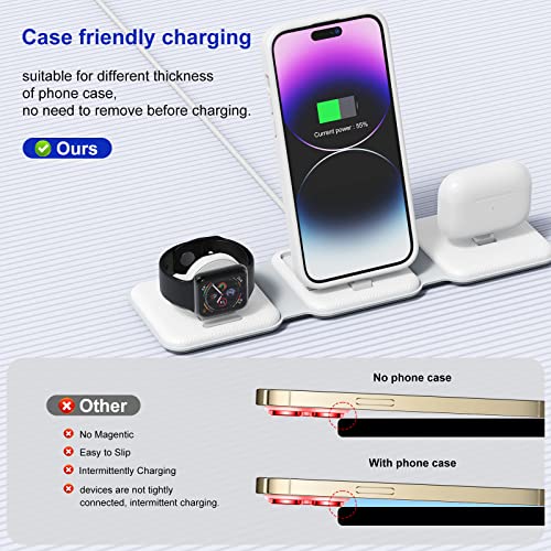 3 in 1 Charging Station for Multiple Apple Devices, iPhone Charger stand, Travel Foldable Wireless Charging Station, Fast Charging for iPhone 14/13/12/11 Pro/Max,iWatch,AirPods 3/2/Pro(Adapter Include