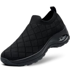 stq walking shoes women with arch support non slip work shoes comfortable quilted slip on sock sneakers all black 8 us