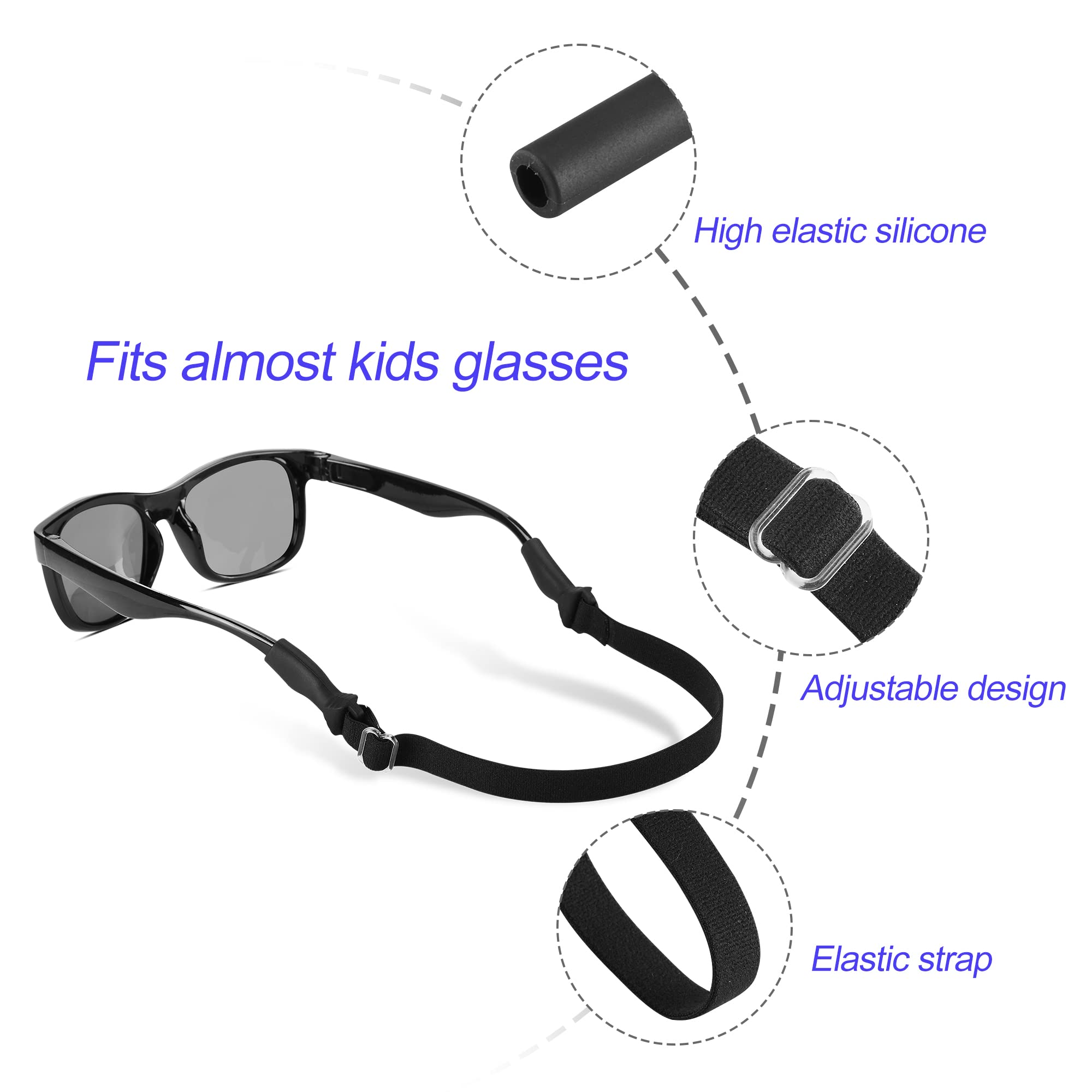 lvvfit Kids Glasses Straps(6.5-10inch)-Adjustable Glasses Strap Sports Sunglasses Eyeglasses Holder Straps for Toddler and Kids-Eyewear Retainers for boys and girls age 3-12 years (4pcs Black)