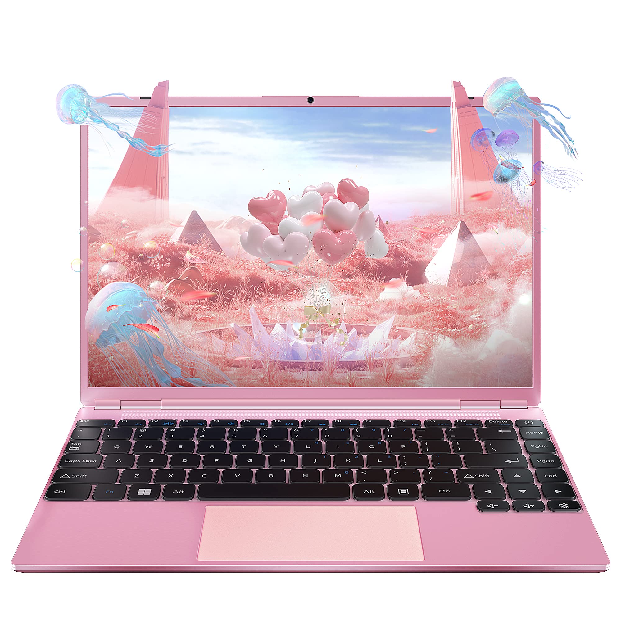 Nmybwo Win 11 Pro 14.1" Pink Laptop 8GB DDR4 RAM 256GB SSD Celeron J4105 CPU 4-Core(UP to 2.5Ghz)/1920 x 1080 IPS FHD Display/High-Performance Ultra-Thin Portable Computer (8GB+256GB)