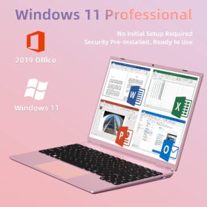 Nmybwo Win 11 Pro 14.1" Pink Laptop 8GB DDR4 RAM 256GB SSD Celeron J4105 CPU 4-Core(UP to 2.5Ghz)/1920 x 1080 IPS FHD Display/High-Performance Ultra-Thin Portable Computer (8GB+256GB)