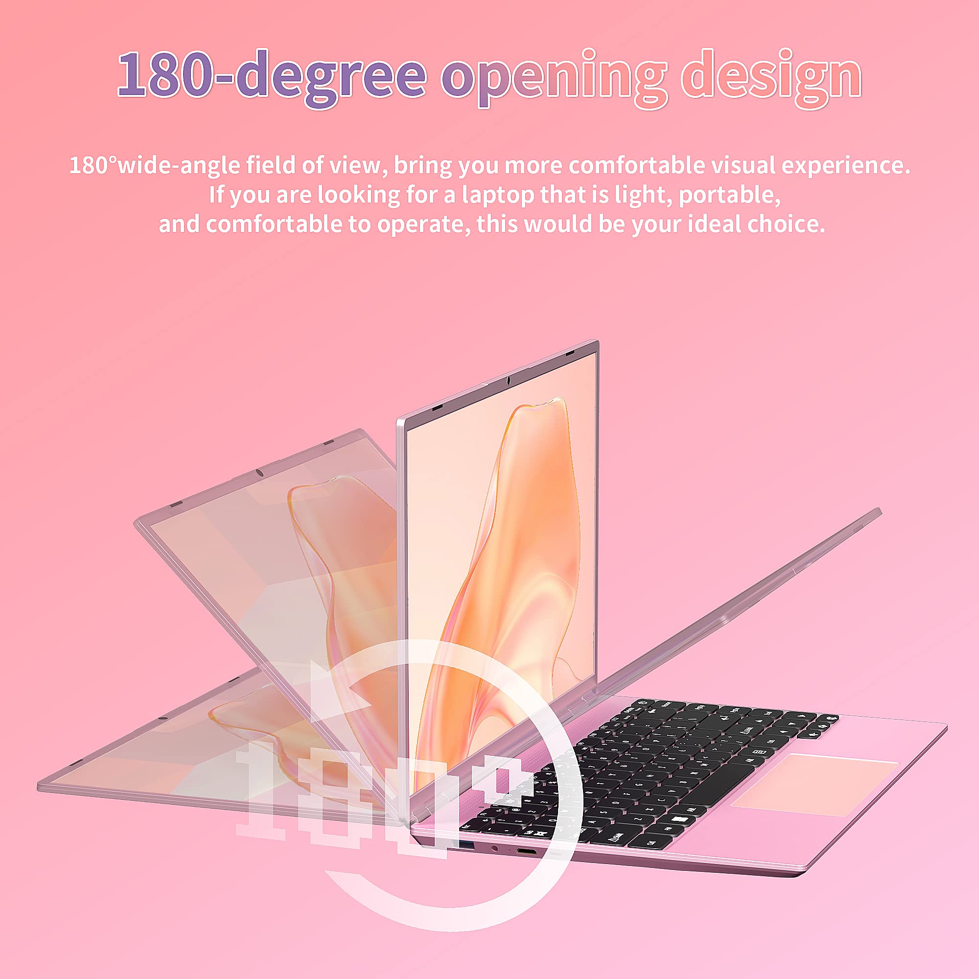 Nmybwo Win 11 Pro 14.1" Pink Laptop 8GB DDR4 RAM 256GB SSD Celeron J4105 CPU 4-Core(UP to 2.5Ghz)/1920 x 1080 IPS FHD Display/High-Performance Ultra-Thin Portable Computer (8GB+256GB)