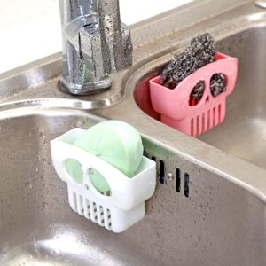 JIAWEIIY Creative Skull Shape Sponge Holder Drain Rack for Kitchen Sink Suction Cup Plastic Brush Caddy Storage Box Shelf Liquid Drainer (B)