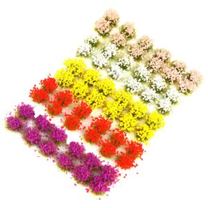 FOIMAS 60pcs Miniature Flower Cluster Colorful Flower Vegetation Groups Grass Tufts Static Scenery Model for DIY Craft Train Landscape Railroad Scenery Sand Military Layout Model War Gaming Terrain