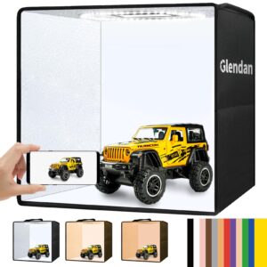 glendan light box photography, 16"x16" portable photo light box with 112 led lights & 6 kinds of double-sided color backdrops and adjustable white light, soft light, warm light for product photography