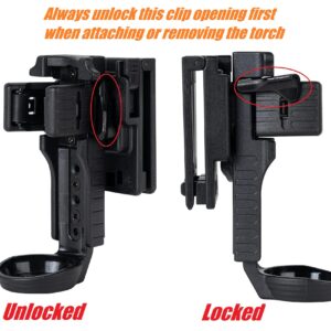 TACNEX Quick Release Flashlight Holder w/Duty Belt Clip Tactical Torch Holster Carrier Rotatable Light Carry Case Stand fit 1"-1.25" Diameter Flashlight for Police Leo Security Military Work Patrol